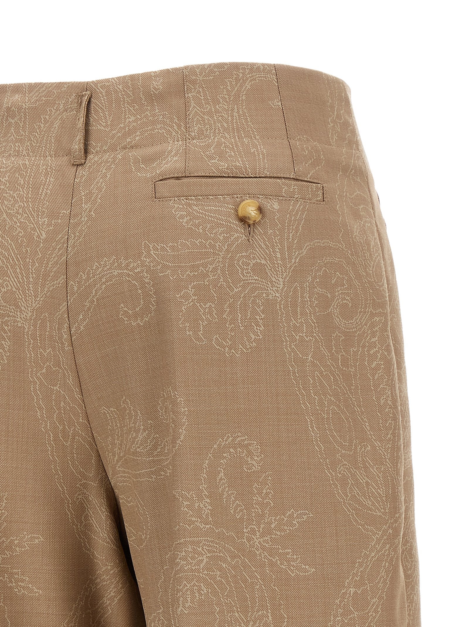 Beige Wool Jacquard Pants