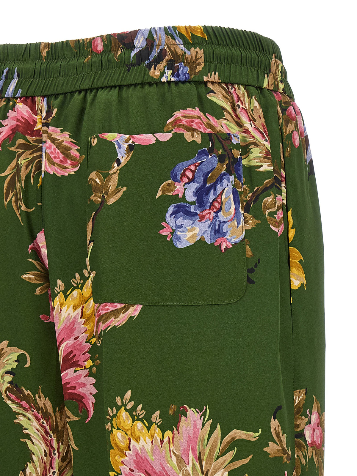 Olive Floral Silk-Feel Trousers