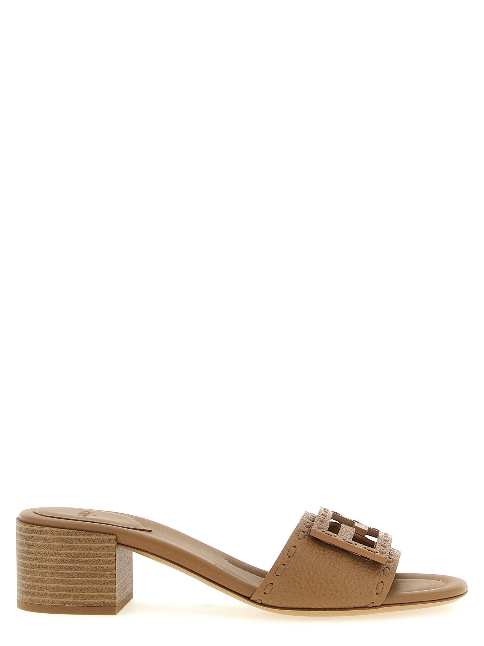 Beige Calf Leather Baguette Slide Sandals