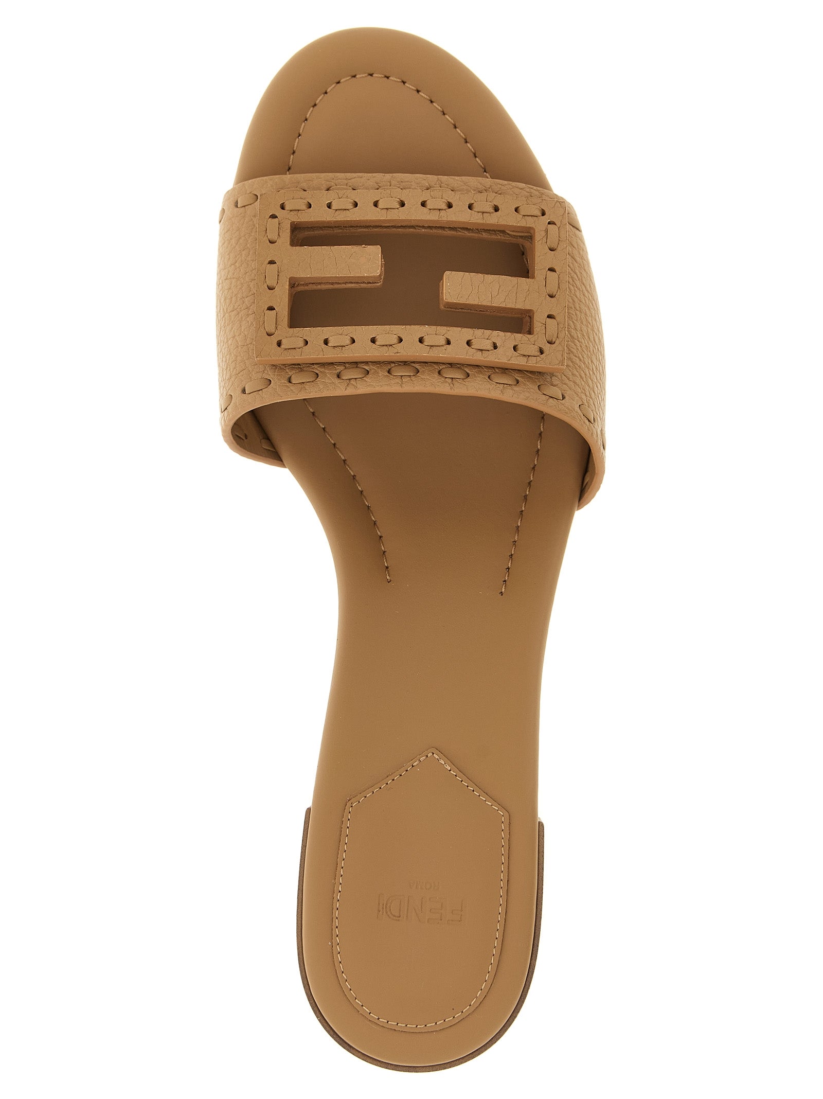 Beige Calf Leather Baguette Slide Sandals
