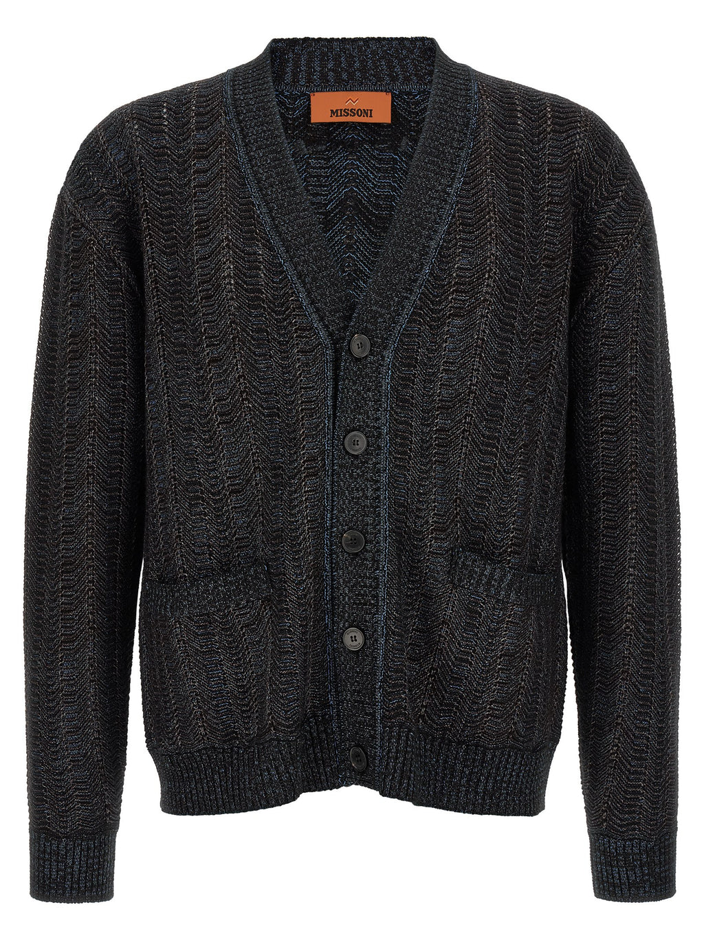 Blue Viscose Wool Cardigan With Greek Motif