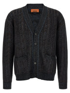 Blue Viscose Wool Cardigan With Greek Motif
