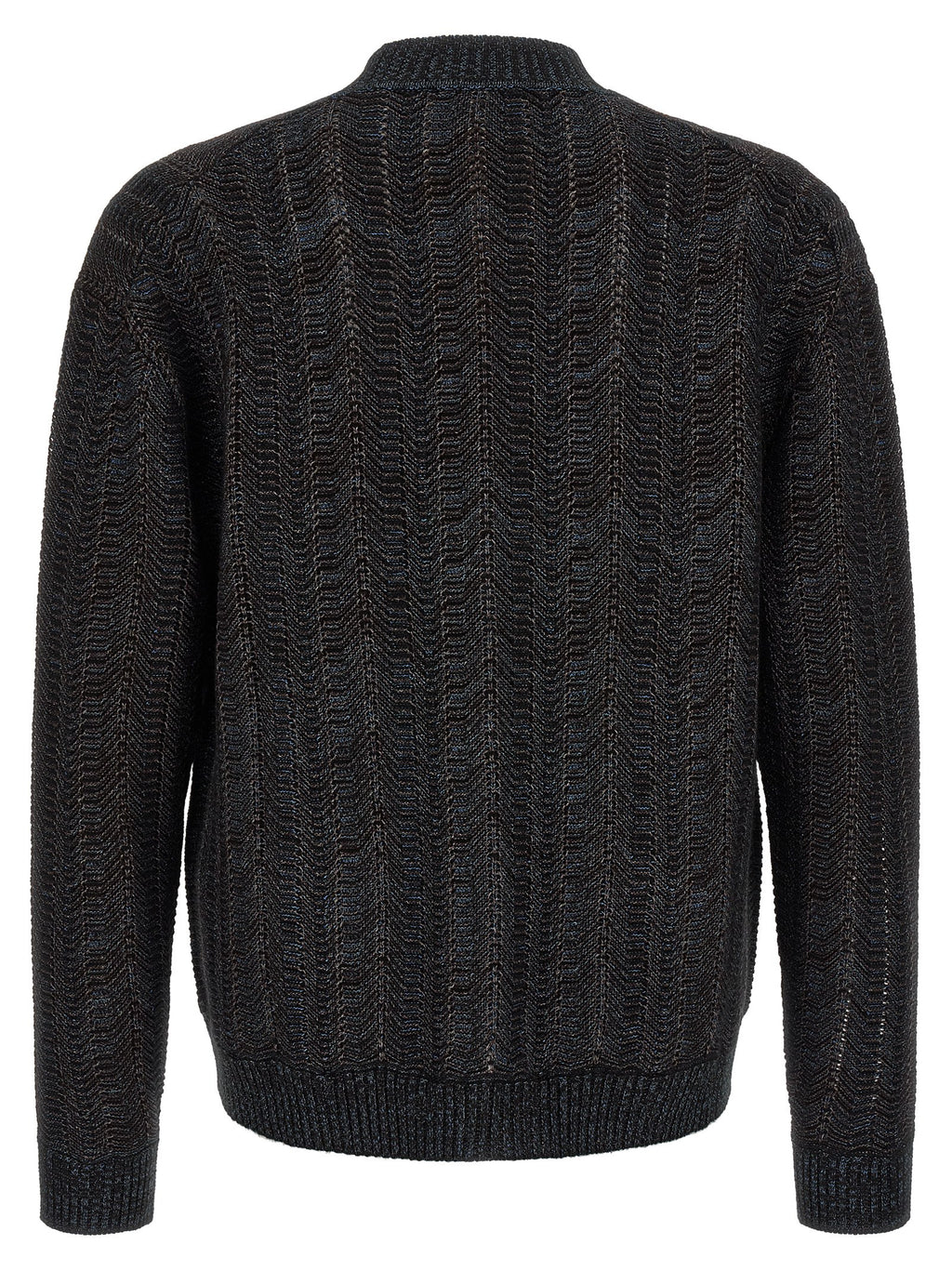 Blue Viscose Wool Cardigan With Greek Motif