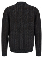 Blue Viscose Wool Cardigan With Greek Motif