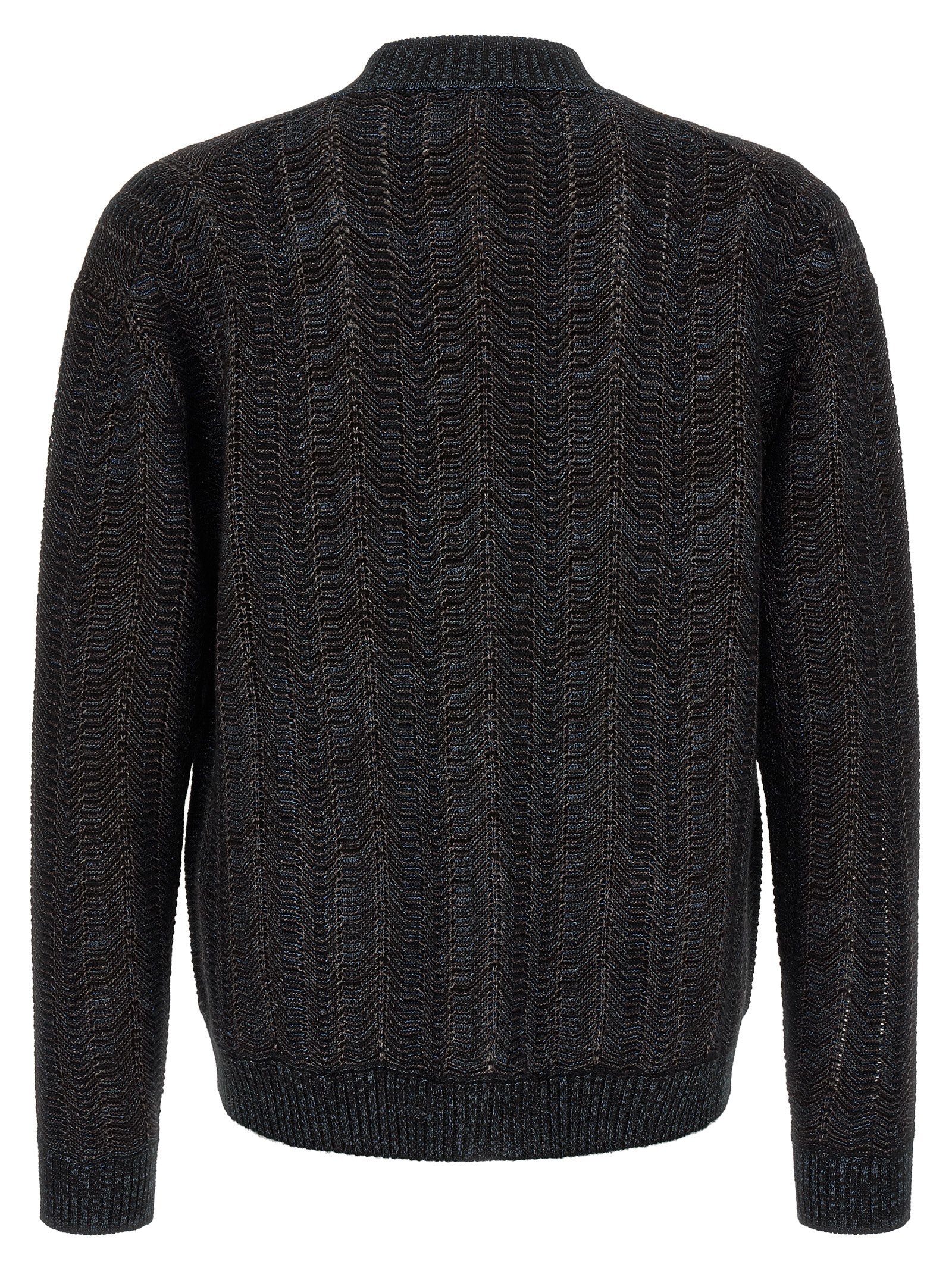 Blue Viscose Wool Cardigan With Greek Motif