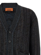 Blue Viscose Wool Cardigan With Greek Motif