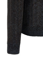Blue Viscose Wool Cardigan With Greek Motif