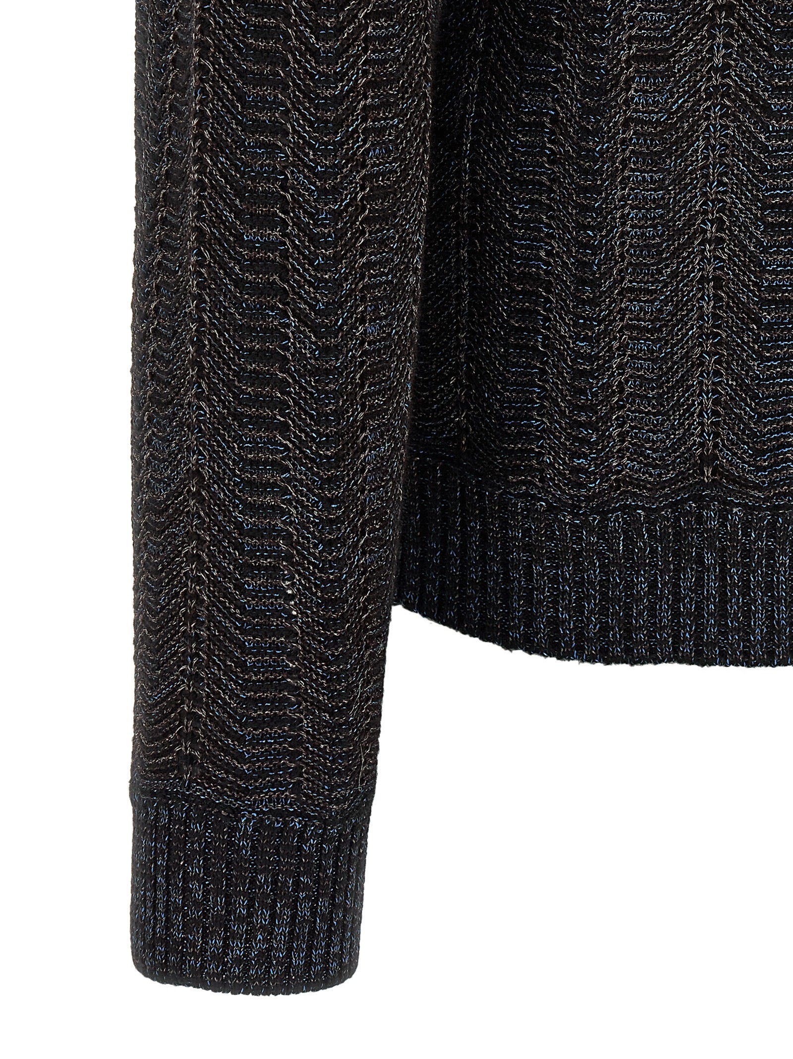 Blue Viscose Wool Cardigan With Greek Motif