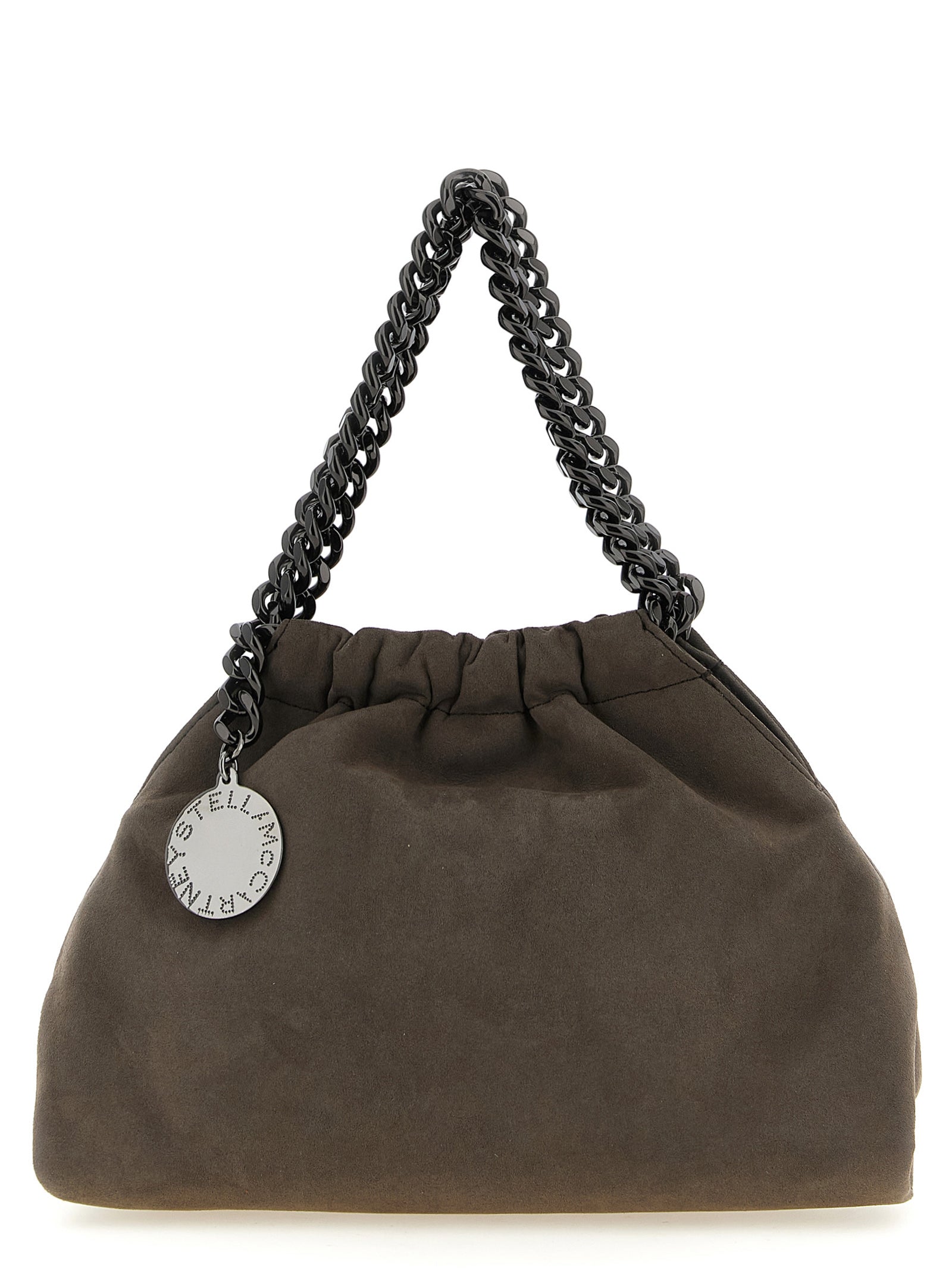 Gray Polyamide Falabella Mini Drawstring Crossbody Bag