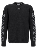 Diagonal Arrow Fuzzy Wool Crew Neck Cardigan