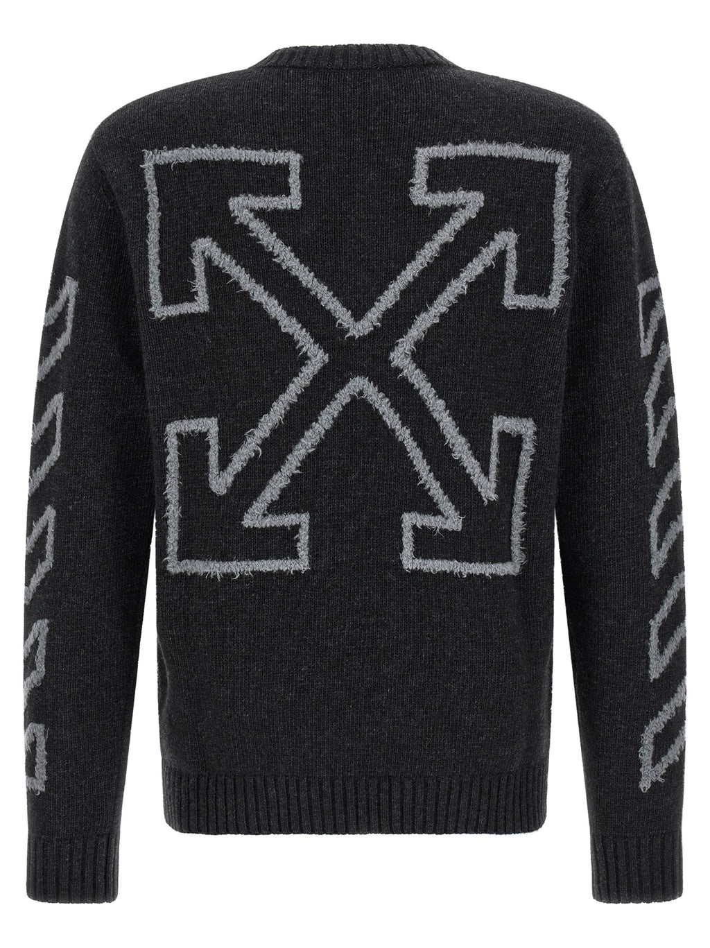 Diagonal Arrow Fuzzy Wool Crew Neck Cardigan