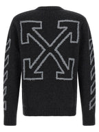 Diagonal Arrow Fuzzy Wool Crew Neck Cardigan