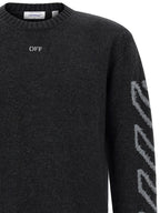 Diagonal Arrow Fuzzy Wool Crew Neck Cardigan