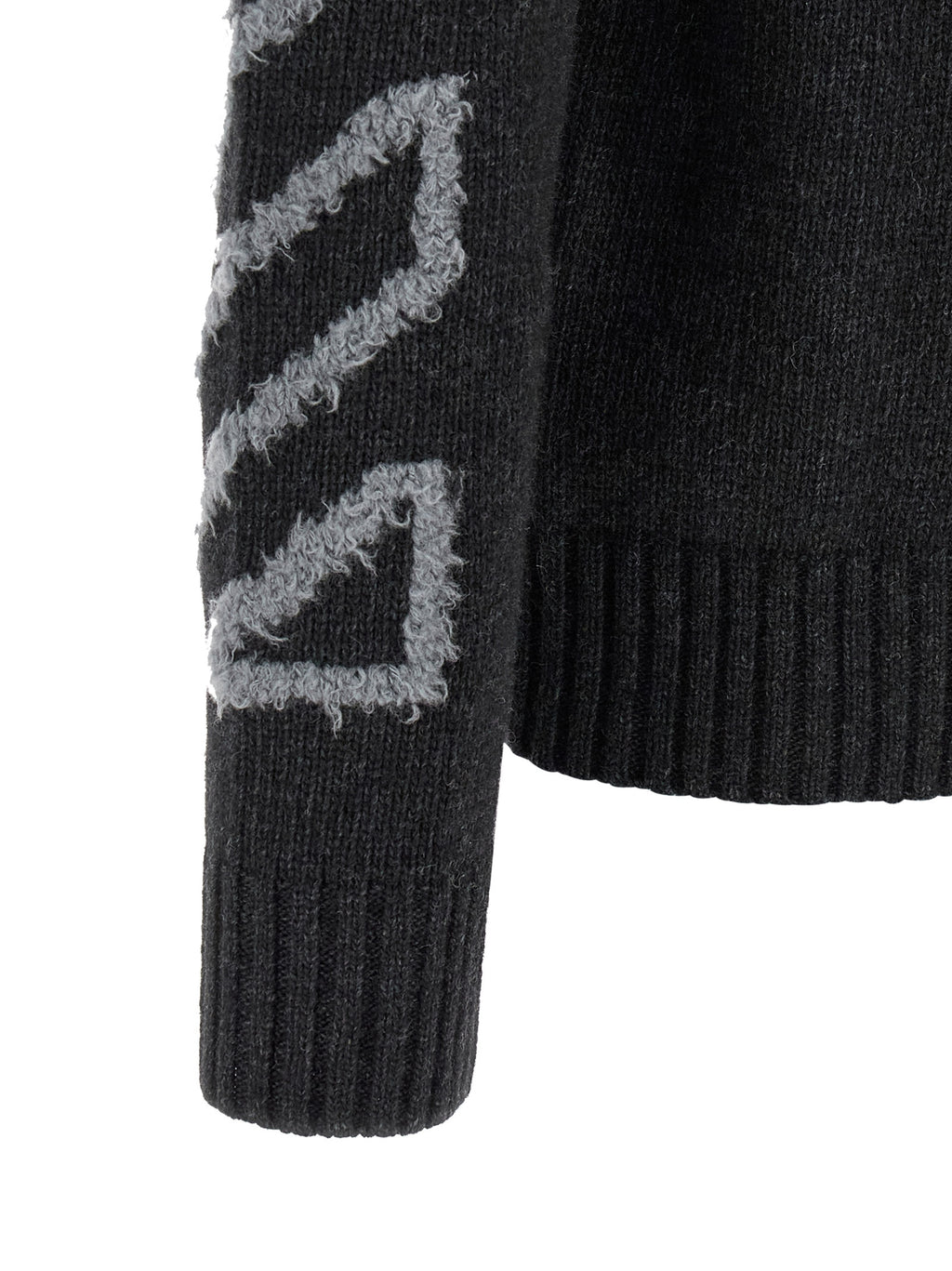 Diagonal Arrow Fuzzy Wool Crew Neck Cardigan
