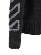 Diagonal Arrow Fuzzy Wool Crew Neck Cardigan
