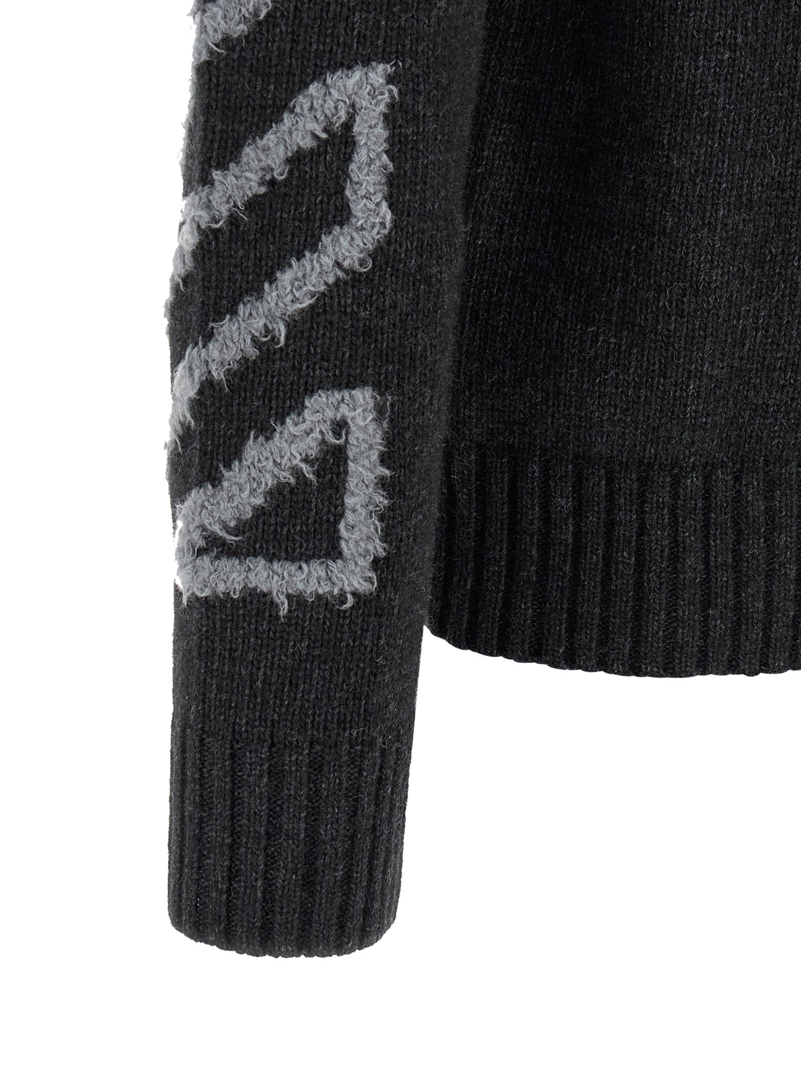 Diagonal Arrow Fuzzy Wool Crew Neck Cardigan