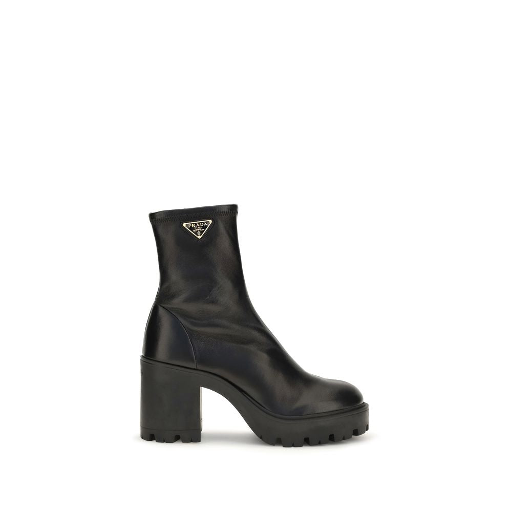 Stretch Leather Platform Ankle Boots
