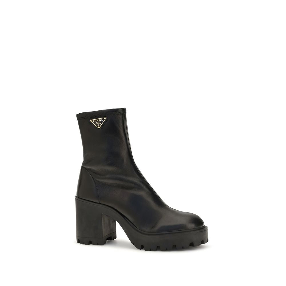 Stretch Leather Platform Ankle Boots