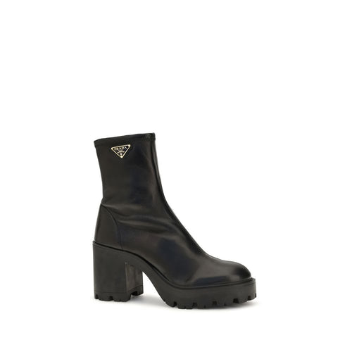 Stretch Leather Platform Ankle Boots