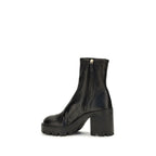 Stretch Leather Platform Ankle Boots