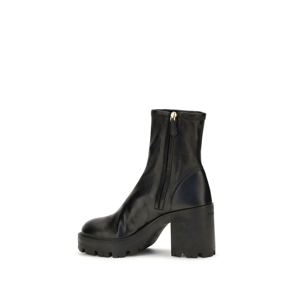 Stretch Leather Platform Ankle Boots
