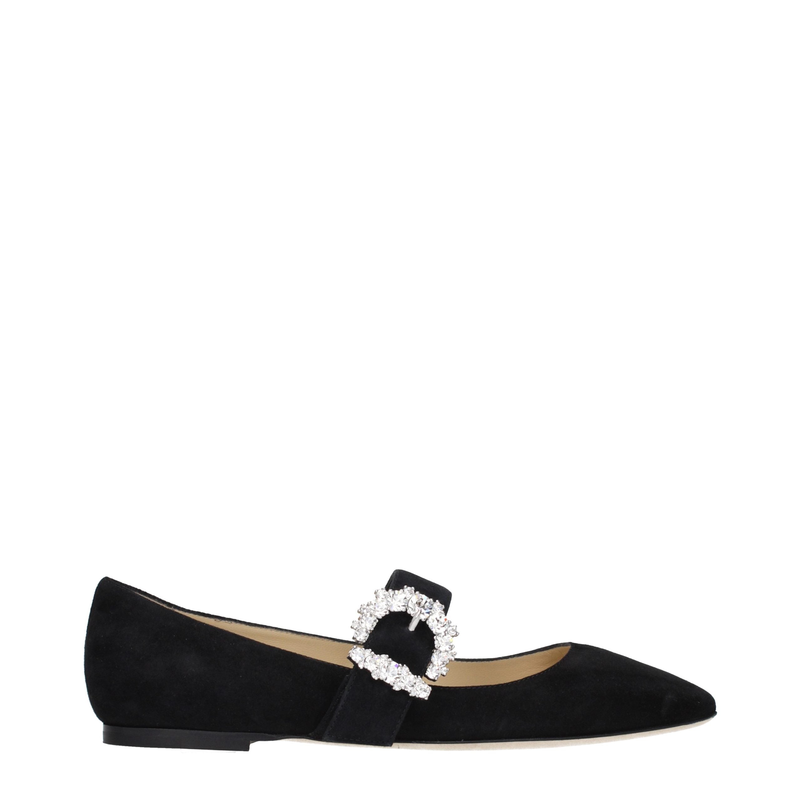 Black Suede Ballet Flats with Rhinestone Accents