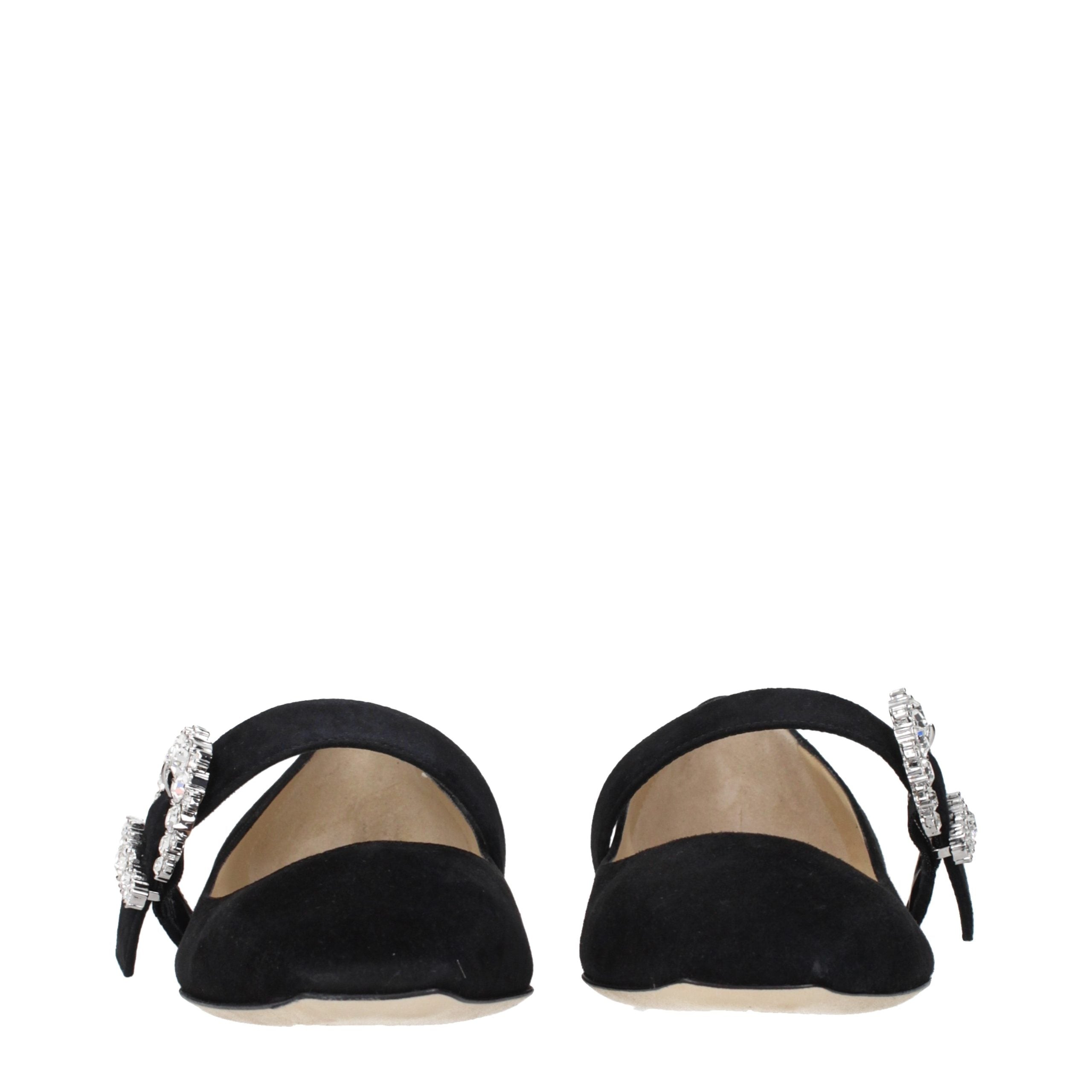 Black Suede Ballet Flats with Rhinestone Accents