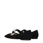 Black Suede Ballet Flats with Rhinestone Accents