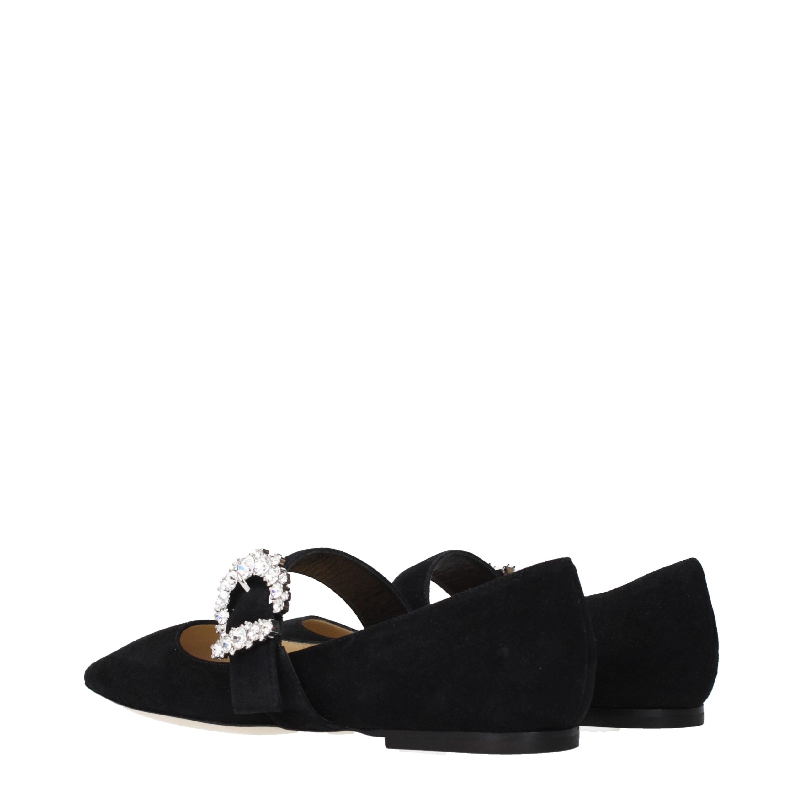 Black Suede Ballet Flats with Rhinestone Accents