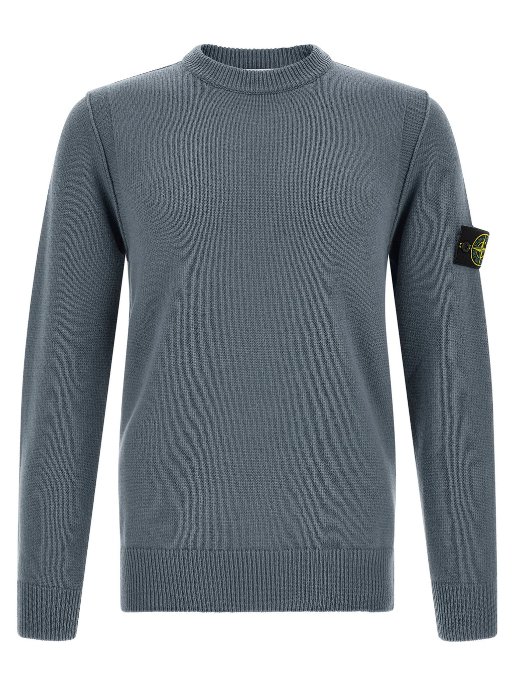 Steel Blue Virgin Wool Crew Neck Sweater