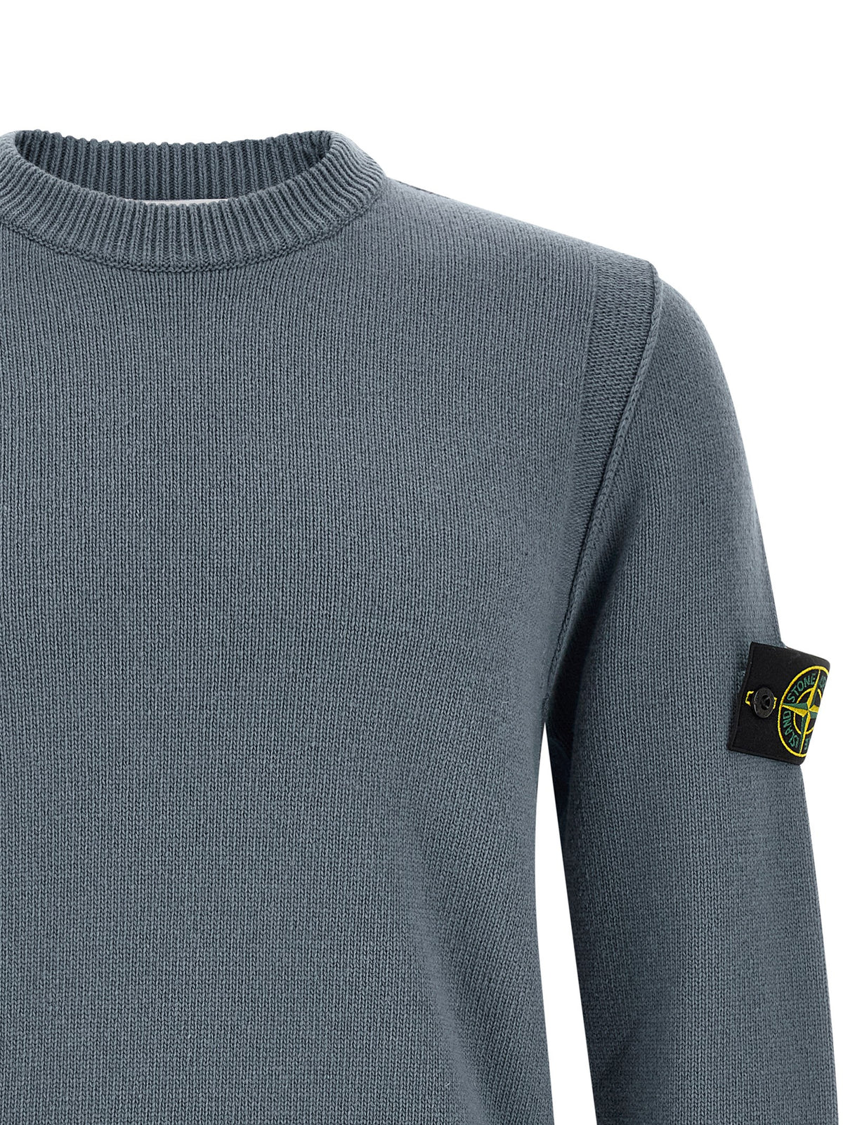 Steel Blue Virgin Wool Crew Neck Sweater