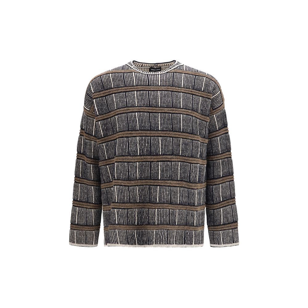 Oversized Silk Virgin Wool Alpaca Ribbed Crewneck Sweater