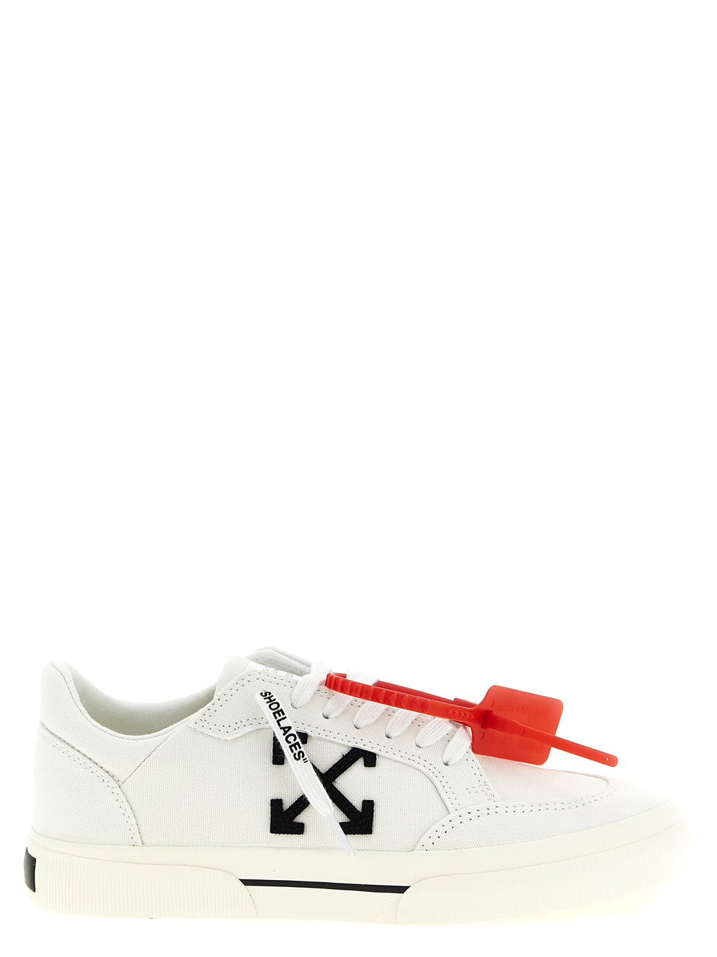 White & Black Vulcanized Cotton Low-Top Sneakers