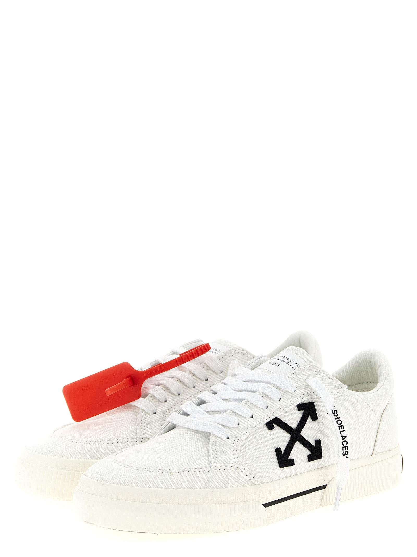 White & Black Vulcanized Cotton Low-Top Sneakers