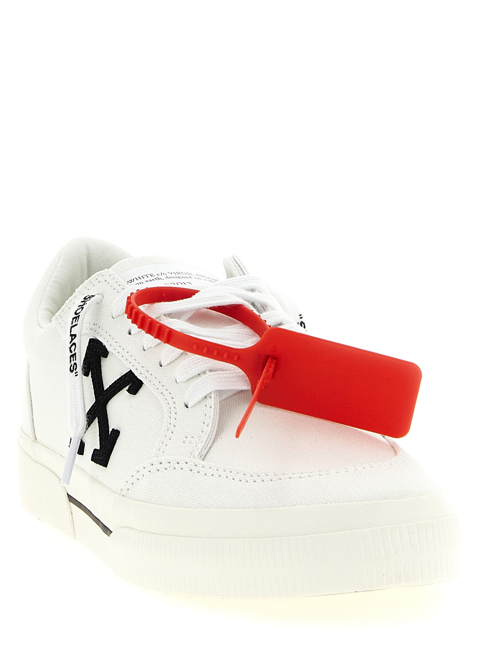 White & Black Vulcanized Cotton Low-Top Sneakers