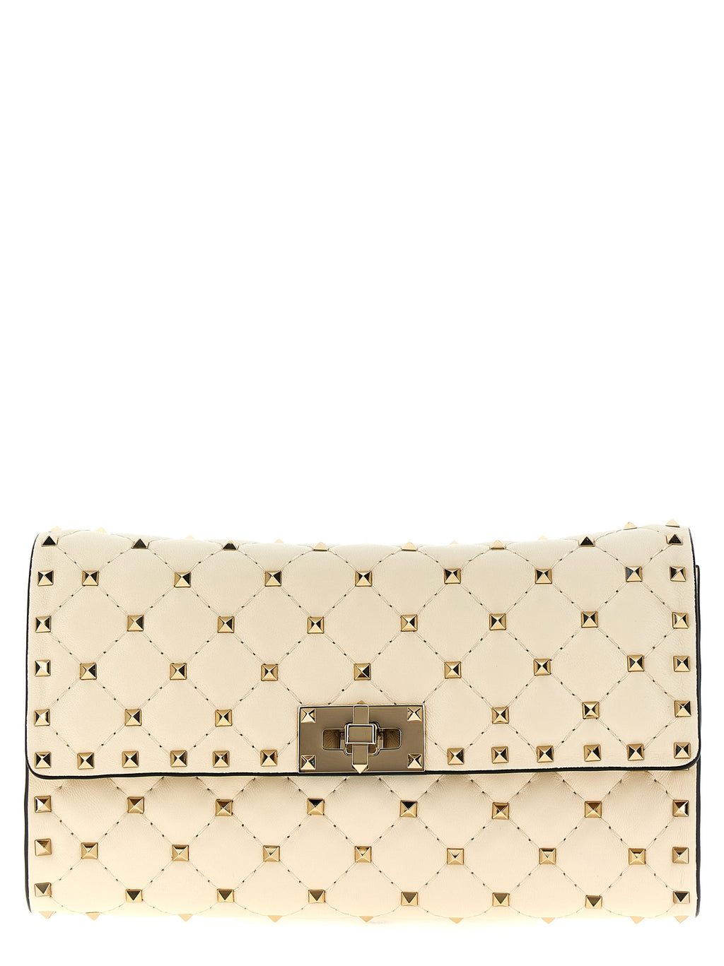 White Quilted Lamb Leather Rockstud Spike Shoulder Bag