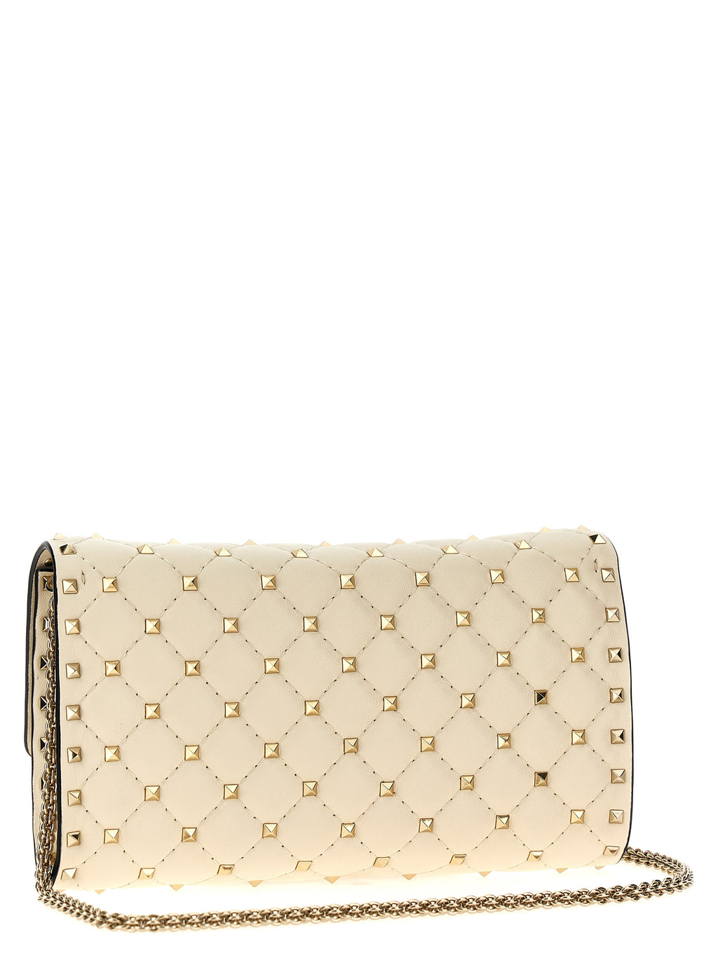White Quilted Lamb Leather Rockstud Spike Shoulder Bag