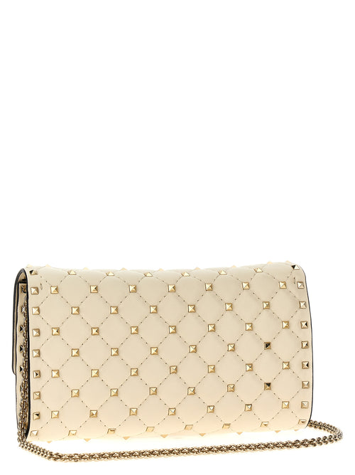 White Quilted Lamb Leather Rockstud Spike Shoulder Bag