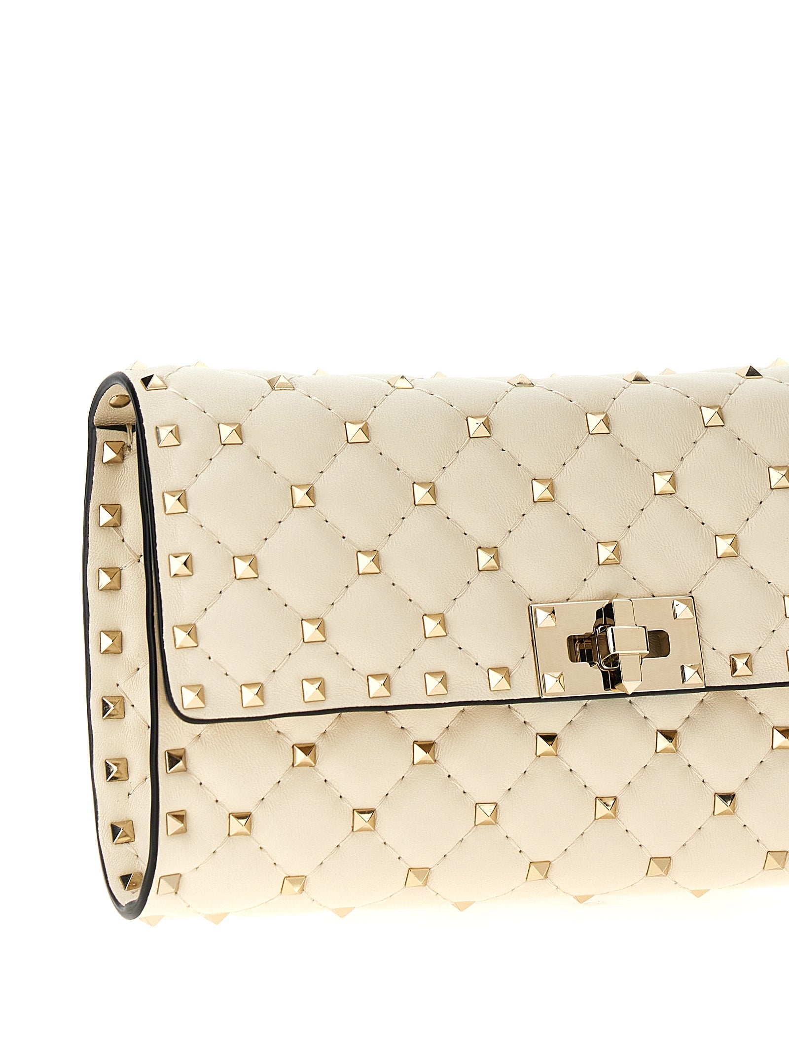 White Quilted Lamb Leather Rockstud Spike Shoulder Bag