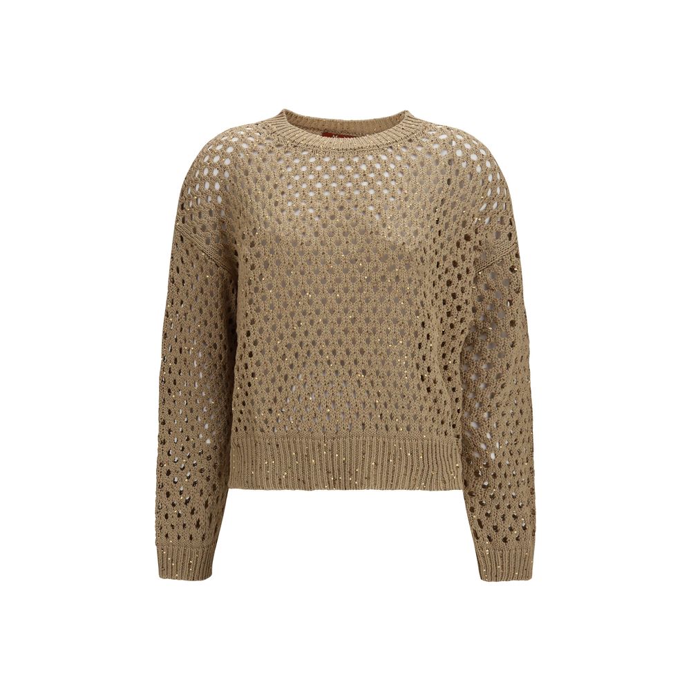 Beige Open-Knit Cotton Sweatshirt
