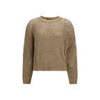 Beige Open-Knit Cotton Sweatshirt