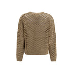 Beige Open-Knit Cotton Sweatshirt