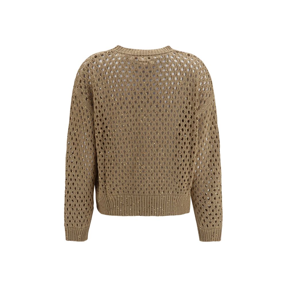 Beige Open-Knit Cotton Sweatshirt