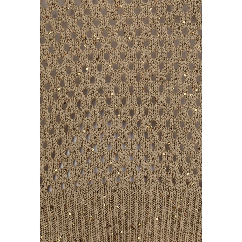 Beige Open-Knit Cotton Sweatshirt