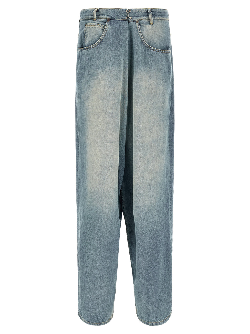 Light Blue Cotton Deconstructed Jeans