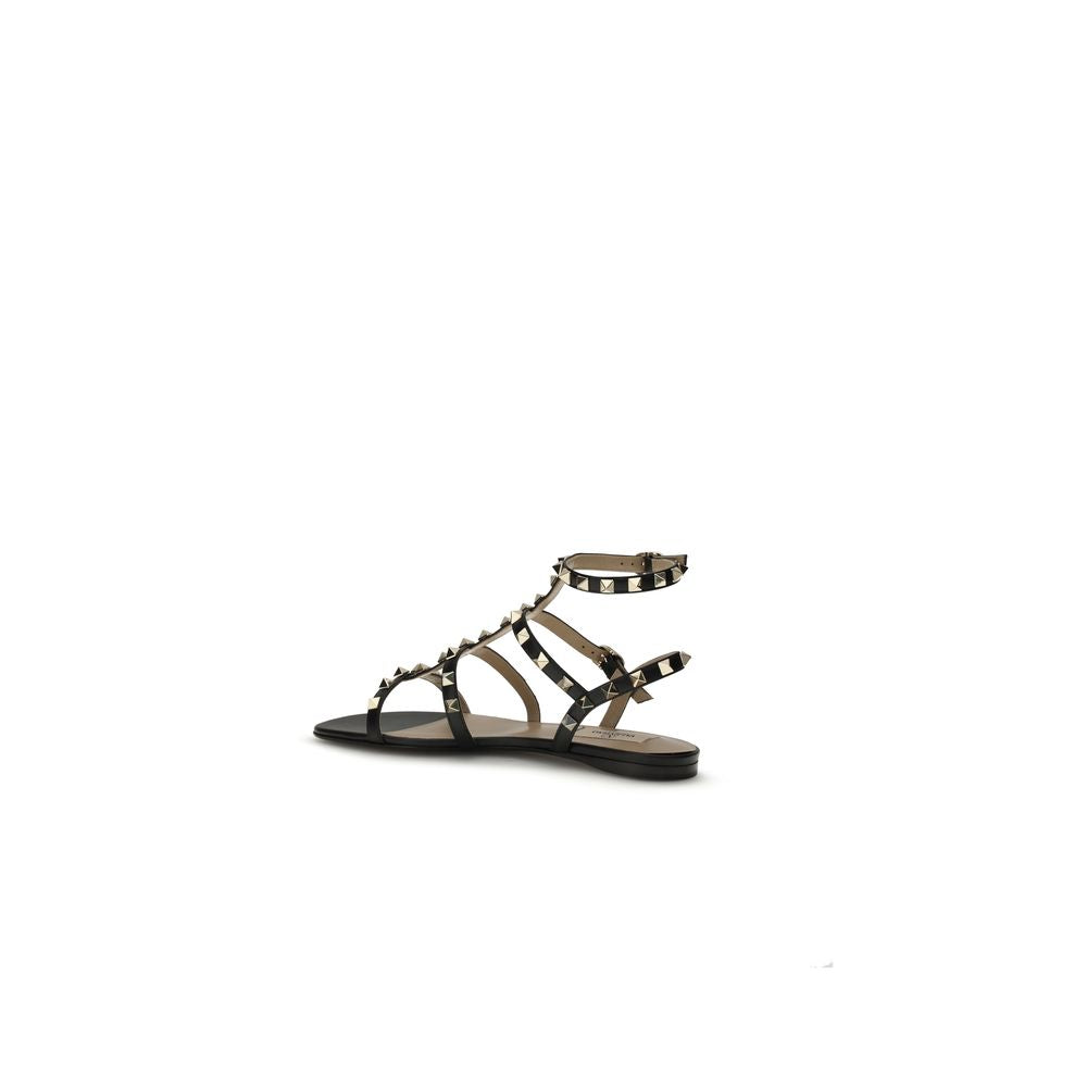 Rockstud Calf Leather Flat Sandals