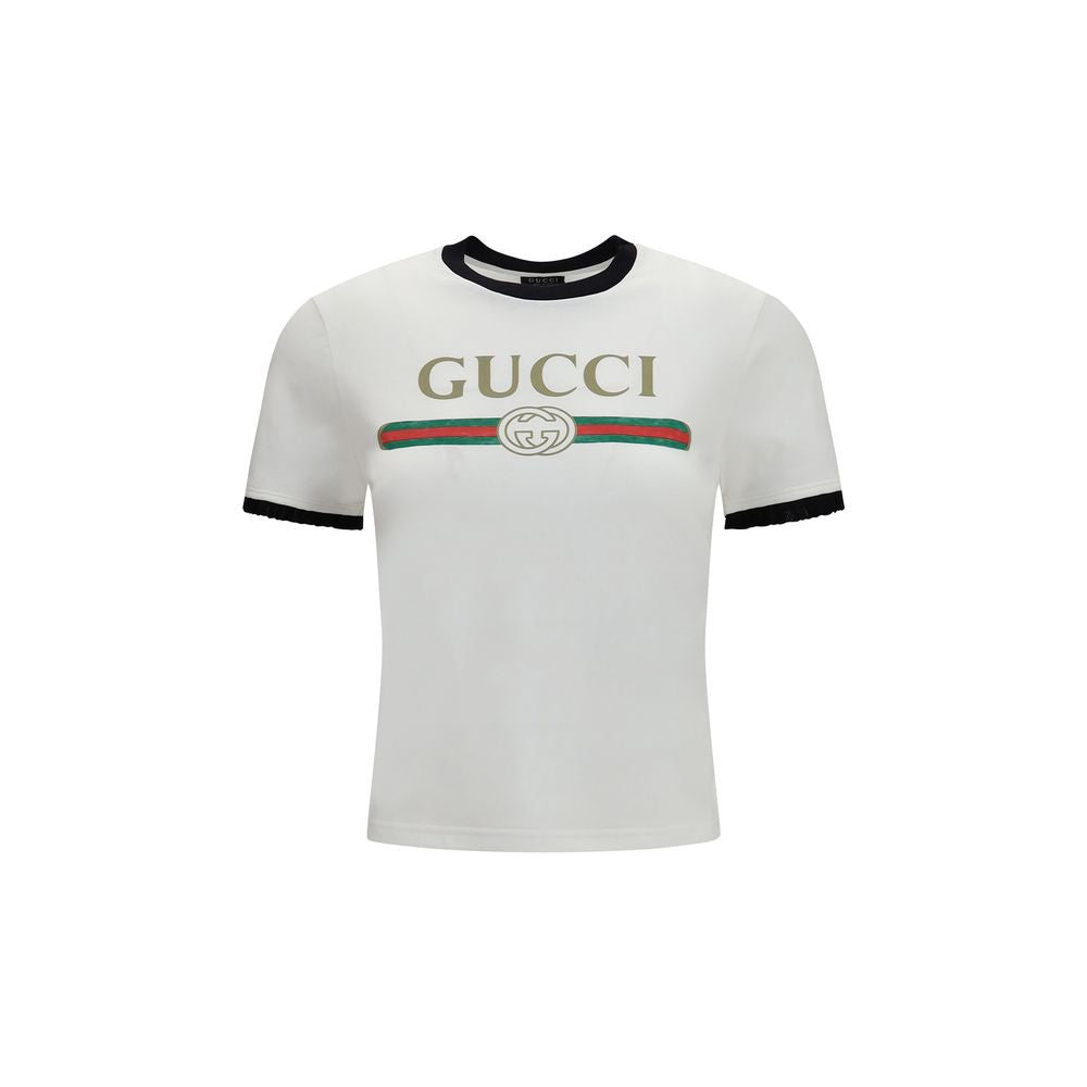 White Cotton Jersey T-Shirt with Web Print