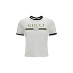 White Cotton Jersey T-Shirt with Web Print