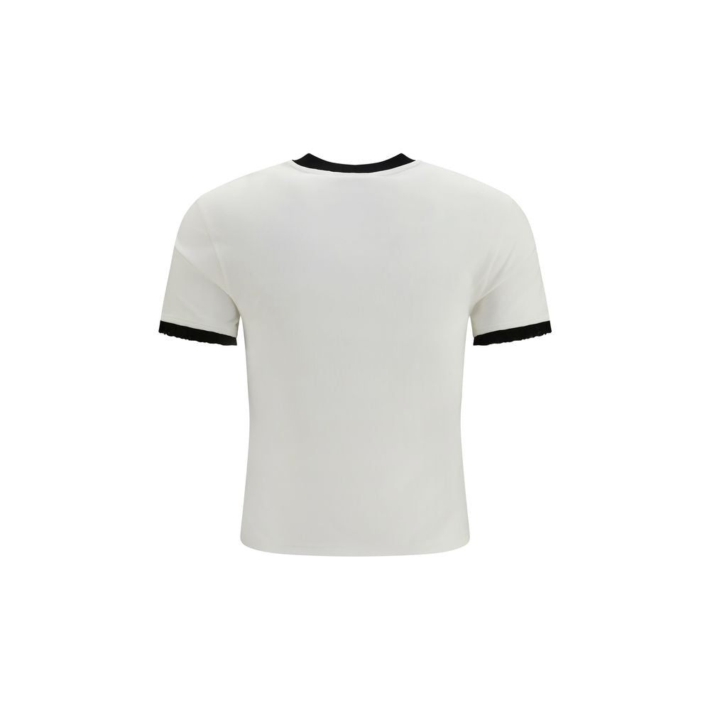 White Cotton Jersey T-Shirt with Web Print