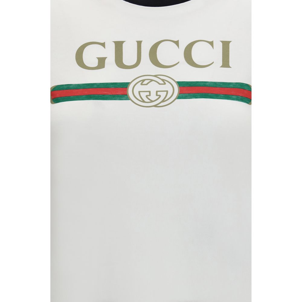 White Cotton Jersey T-Shirt with Web Print